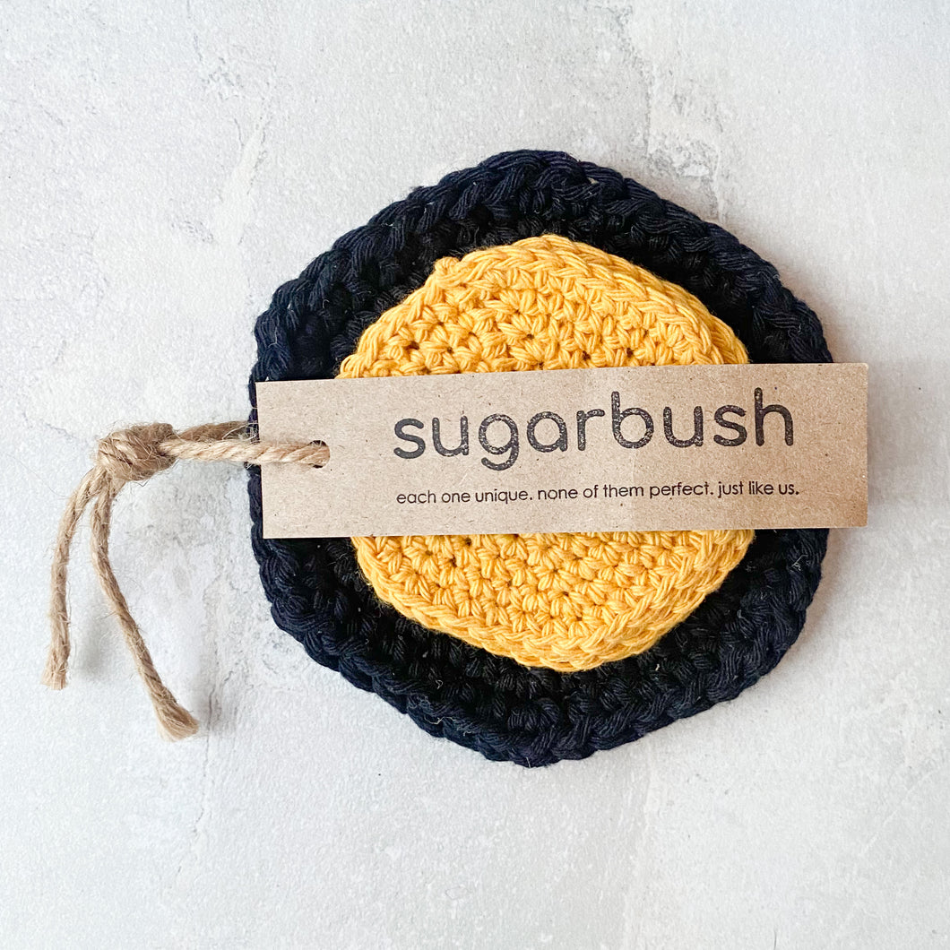 Crocheted Trivet and Coaster Set - Black and Yellow