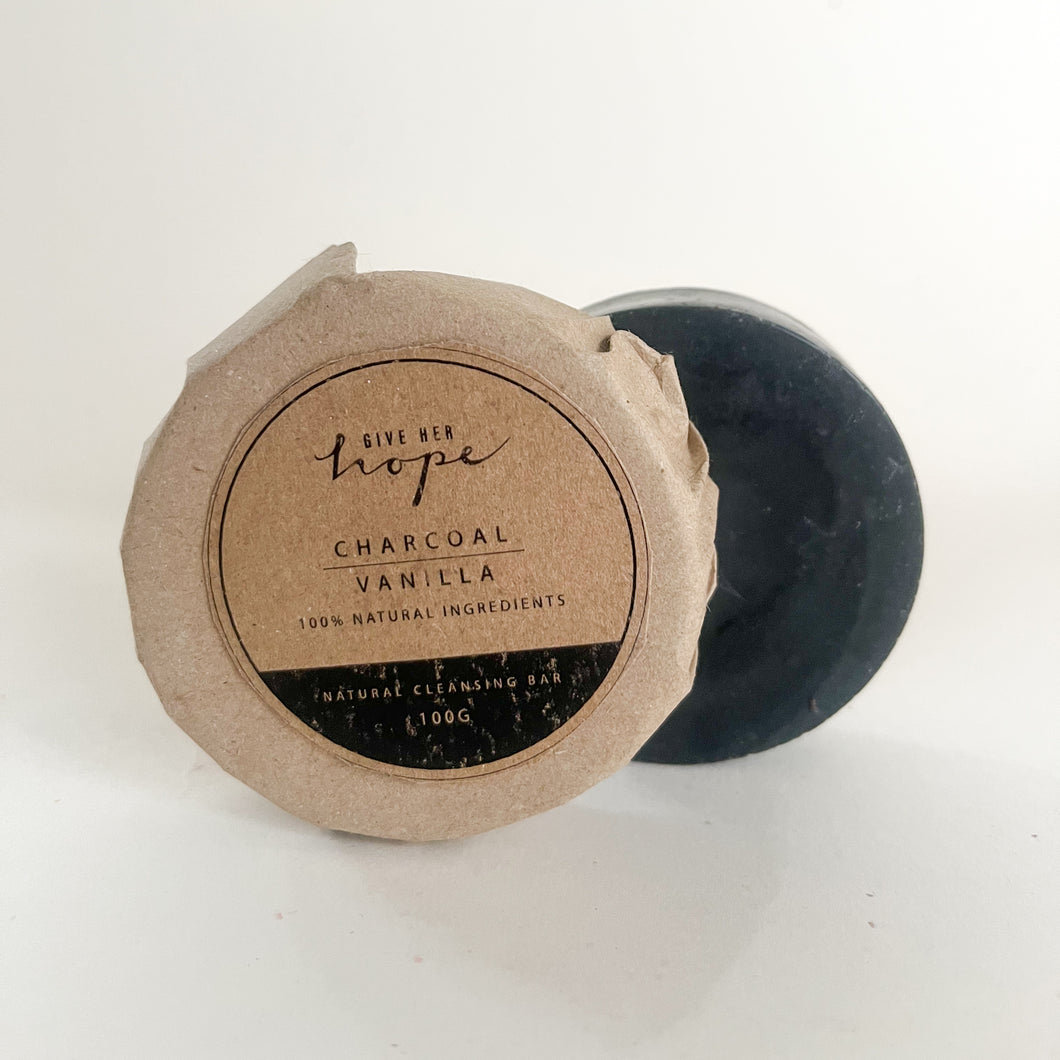 Wrapped Handmade Soap - Charcoal and Vanilla