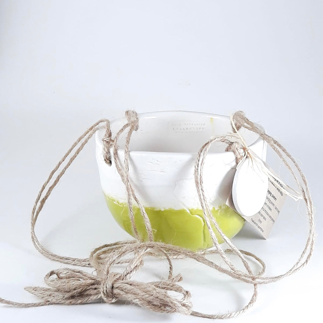 Ceramic Hanging Planter - Chatreuse and White