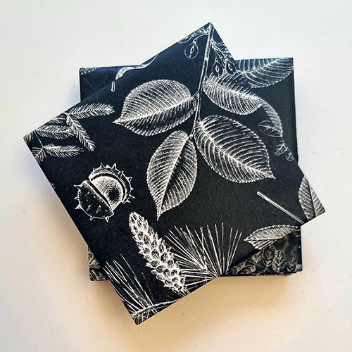 Porcelain Coasters - Black Botanical (Set of 4)