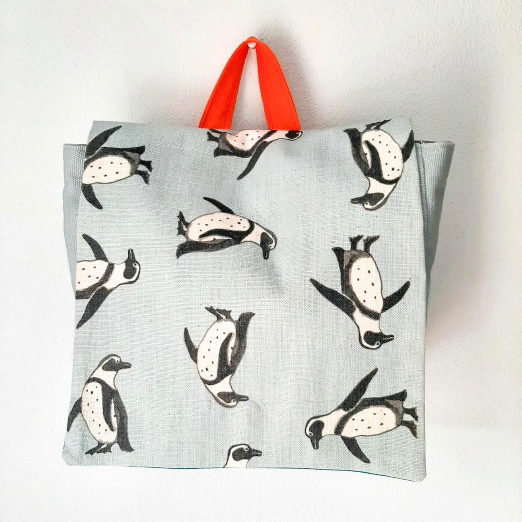 Kiddies Penguin Backpack - Red and Blue Detail.