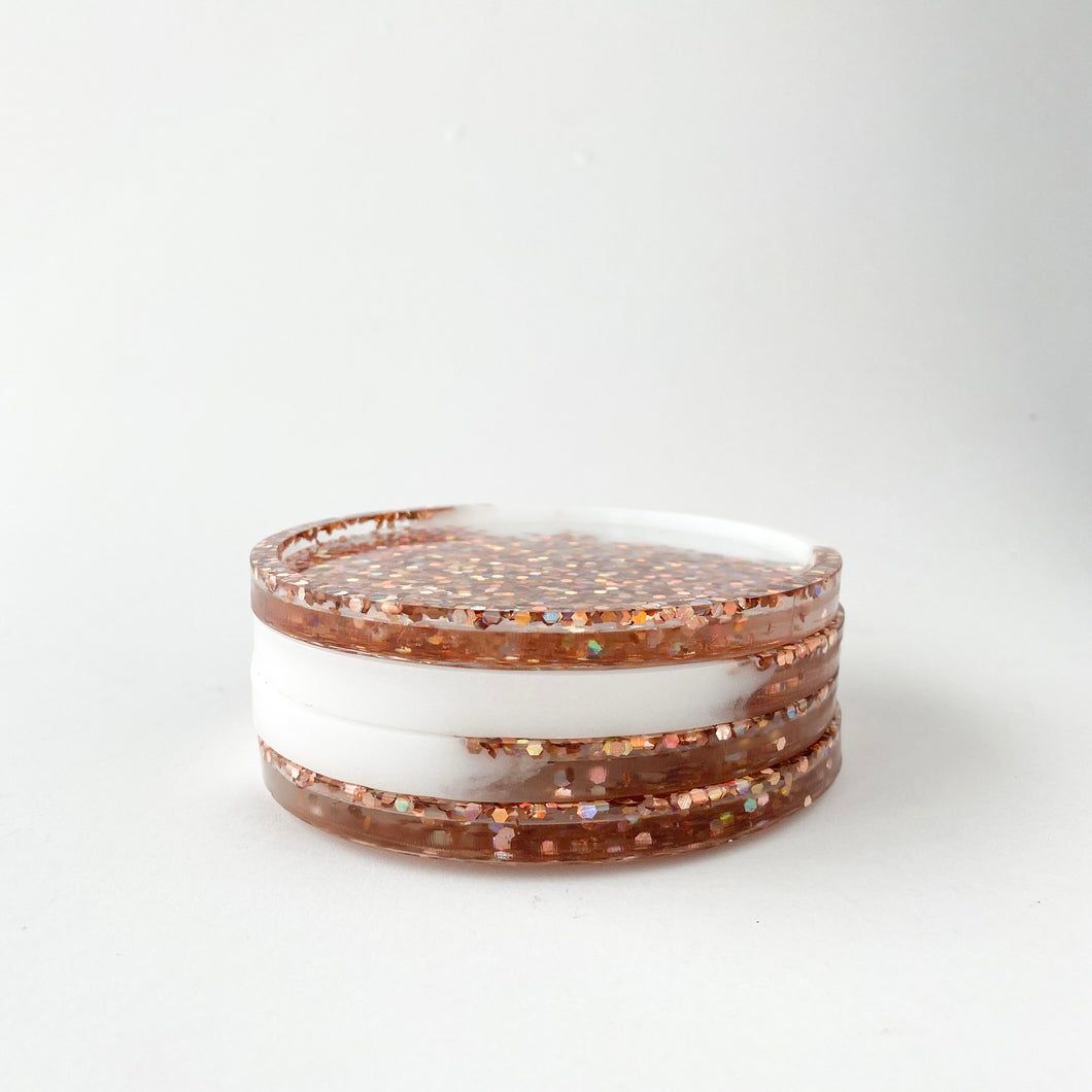 Resin Coasters (set of 4) - White Glitter