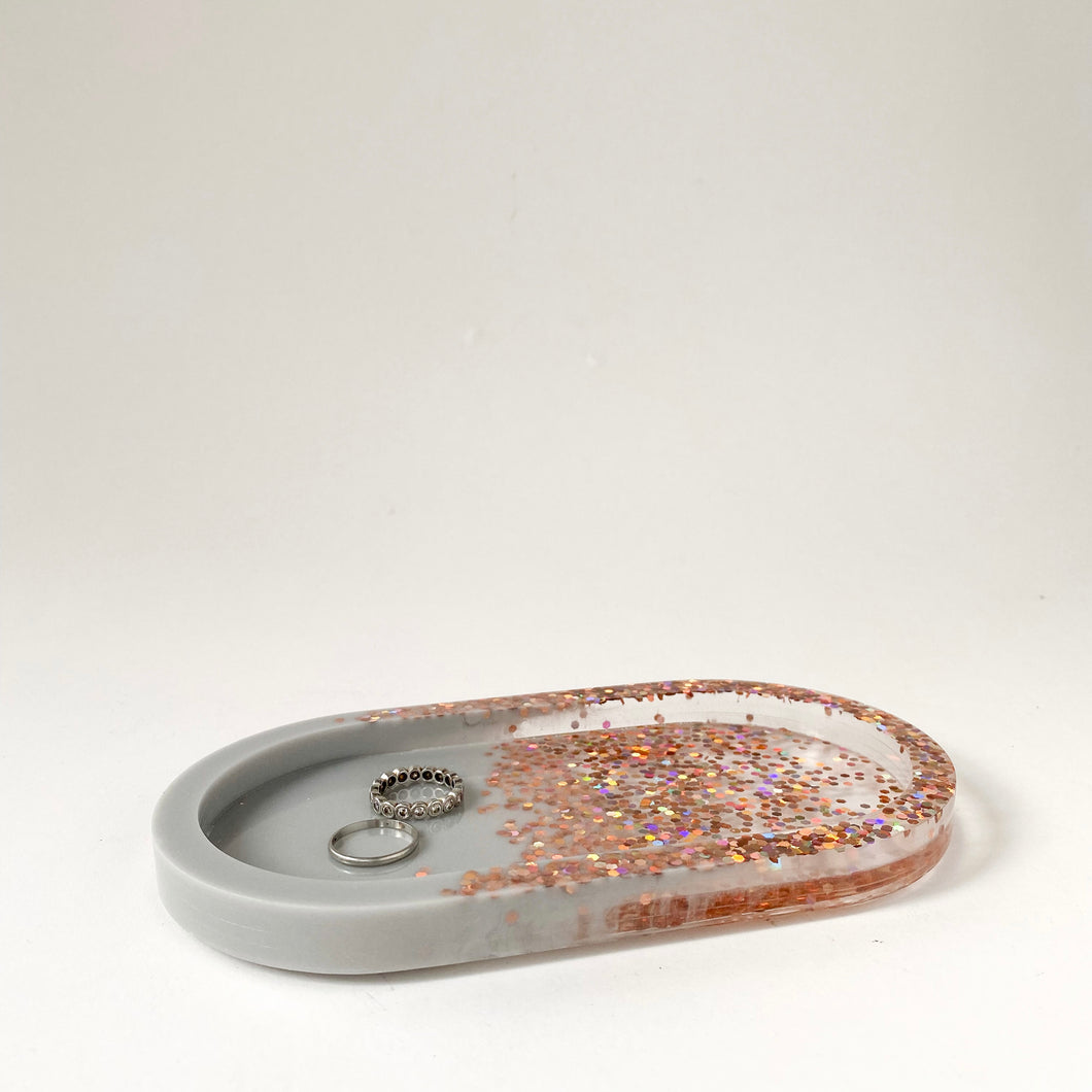 Resin Trinket Tray - Grey and Glitter