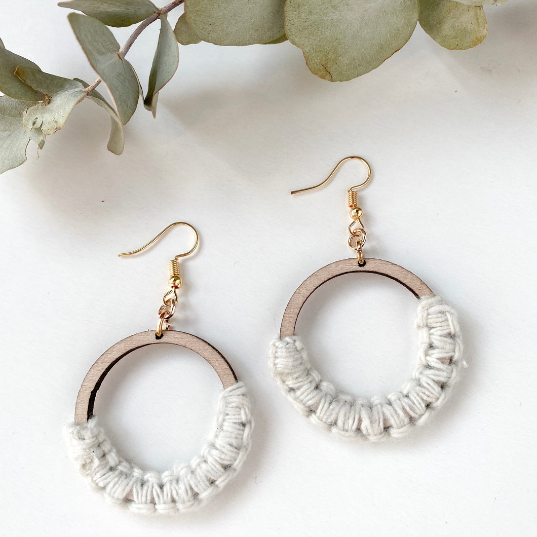 Macramé Earrings - Woven Wood (Small) - Natural