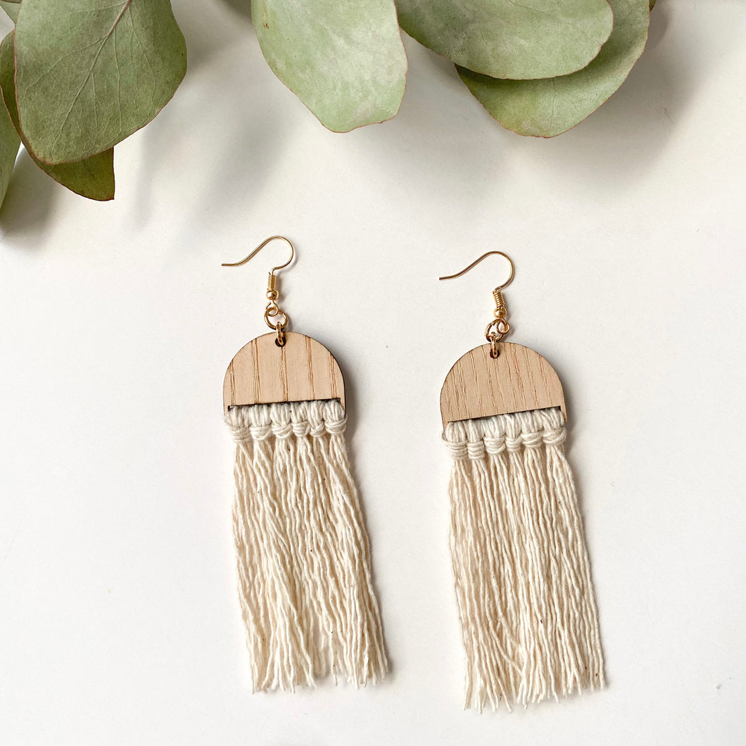 Macramé Earrings - Half Moon Tassel - Natural