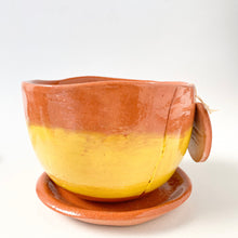 Load image into Gallery viewer, Ceramic Plant Pot - Terracotta and Yellow with base
