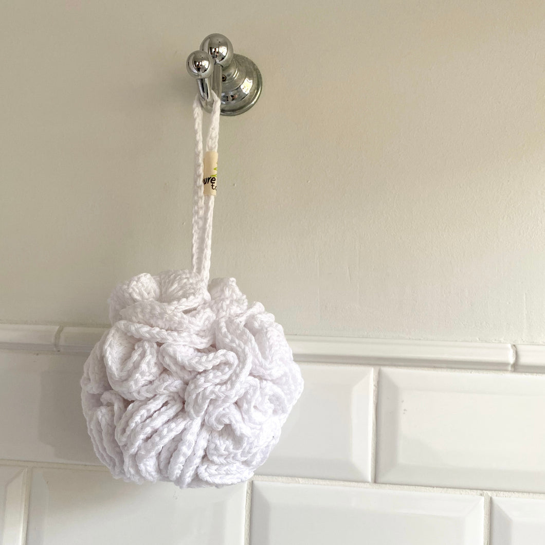 Crocheted Shower Buff - White
