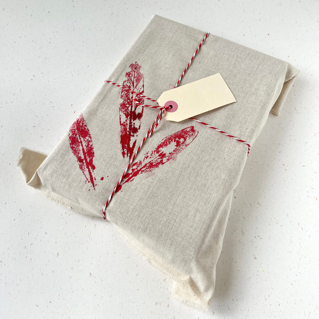 Hand Printed Gift Bag with Tag - Red Leaf