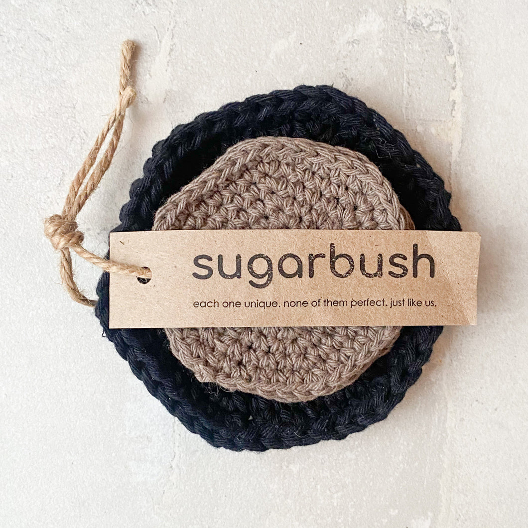 Crocheted Trivet and Coaster Set - Black and Stone