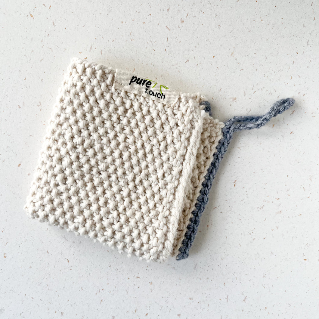 Cotton Dish Cloth - Natural with blue trim