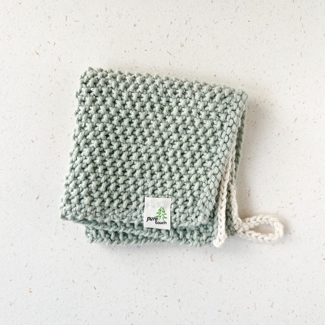 Cotton Dish Cloth - Green with natural trim