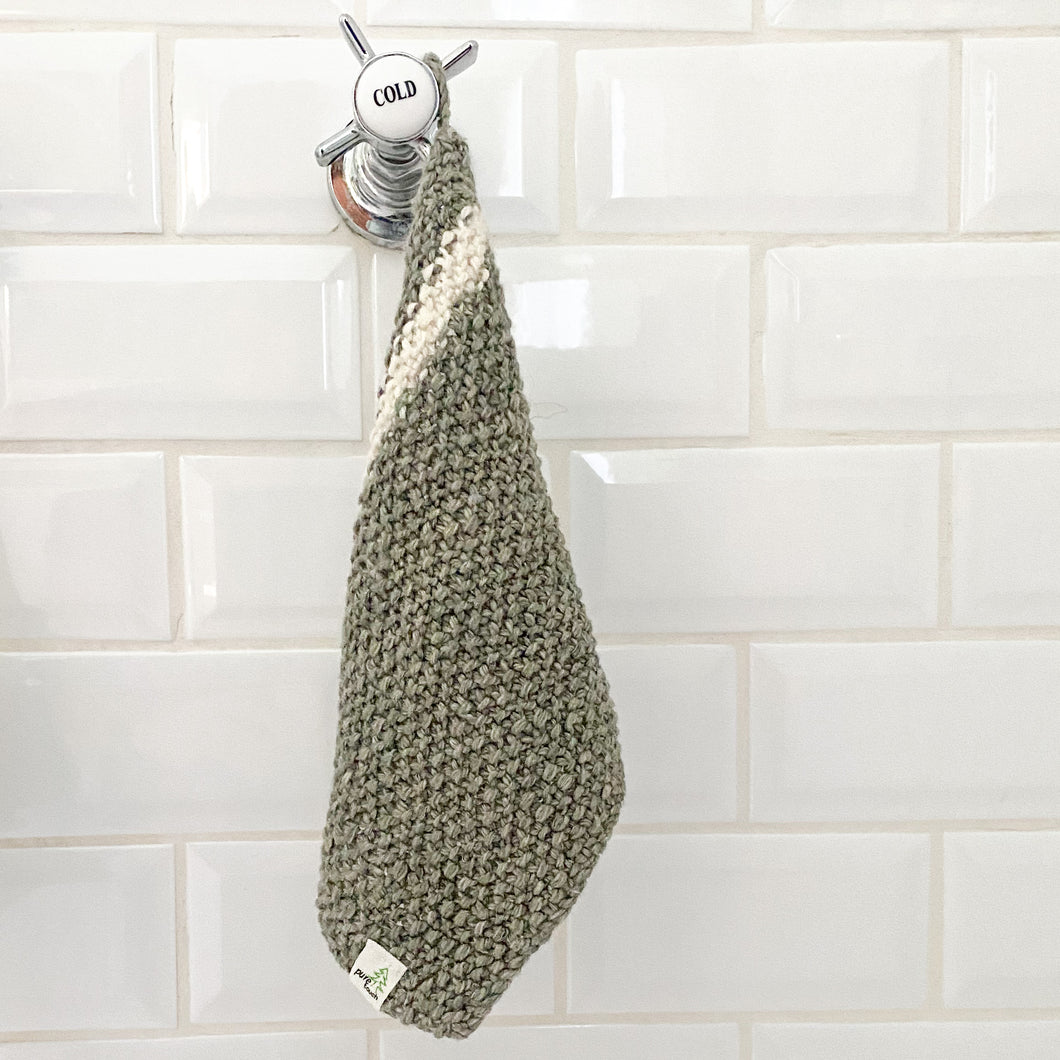 Bamboo Cotton Wash Cloth - Green with Natural stripe