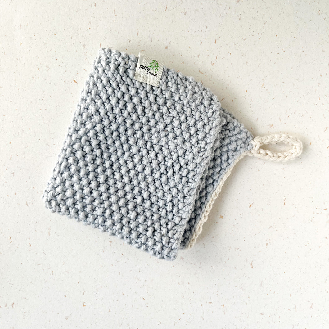 Cotton Dish Cloth - Blue with natural trim