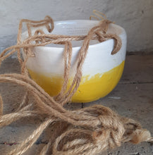Load image into Gallery viewer, Ceramic Hanging Planter - White and Yellow
